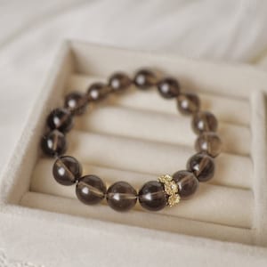 10MM Smoky Quartz Crystal Bracelet - Energy Stone Jewelry - Healing Crystal Bracelet - Handmade Jewelry - Stress Relief Crystal Bracelet