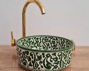 green Ceramic Sink for Bathroom 100% Handmade,Vessel Sink, Sink Vanity ,free shipping