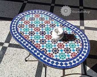 ovaler Esstisch, marokkanischer Mosaiktisch, Basteltisch, Outdoor-Indoor-Mosaiktisch, großer Mosaiktisch, 100 % handgefertigt, kostenloser Versand
