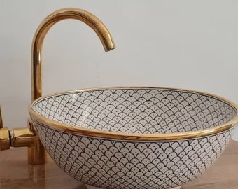 14k Gold for ceramic sink  100% Handmade, Vessel Sink ,pottery sink ,free shipping