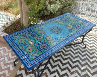 Tavolo in mosaico marocchino per giardino e patio - Scegli la dimensione e il colore | Tavolo da pranzo Zellige personalizzabile