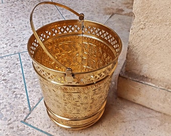 Moroccan Brass Trashcan | Handmade Waste Bin for Elegant Decor Bathroom, and Living Room