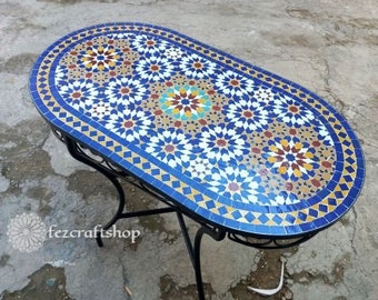 Erstaunlicher Esstisch, marokkanischer Mosaiktisch, ovaler Tisch, Outdoor-Indoor-Mosaiktisch, großer Mosaiktisch, 100 % handgefertigt, kostenloser Versand