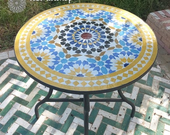 handgefertigter Mosaiktisch für Garten und Terrasse – Erstaunlicher marokkanischer Mosaiktisch, | Anpassbarer Zellige-Esstisch