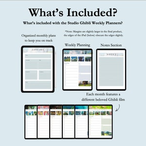 May include: A digital planner featuring monthly and weekly layouts with a notes section. Each month features a different Studio Ghibli film. The planner is designed to help you stay organized and on track.