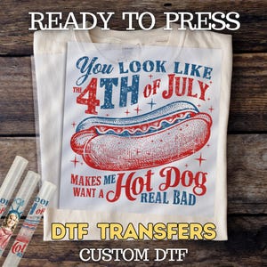 4th of July DTF Transfer: Patriotic Hot Dog Design, Ready To Press