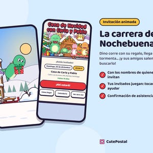 Animated Christmas Party Invitation, Dinosaur Video Invite, Digital RSVP (PDF) image 3