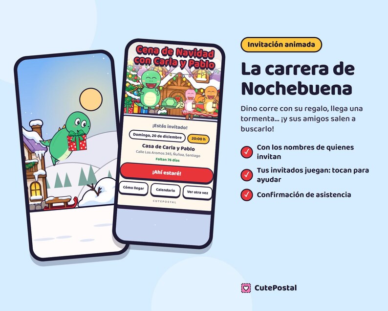 Animated Christmas Party Invitation, Dinosaur Video Invite, Digital RSVP (PDF) image 3
