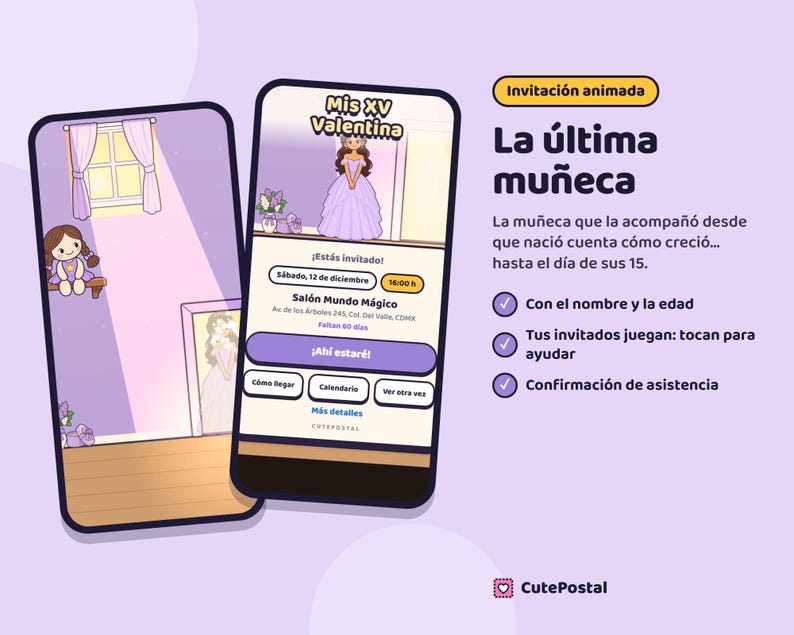 Animierte Einladung zur Quinceañera, Video-Einladung zum Sweet 15, emotionale digitale Einladung zum Mis XV mit RSVP Bild 6