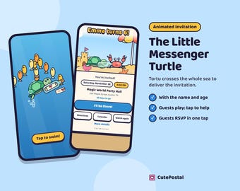 Animierte Unterwasser-Geburtstagseinladung, Videoeinladung mit Meeresschildkrötenmotiv, digitale Einladung zur Strandparty mit Antwortmöglichkeit