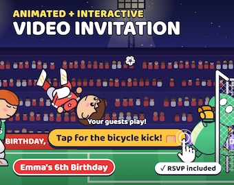 Animerad fotbollsfödelsedagsinbjudan, interaktiv videoinbjudan (digital nedladdning)