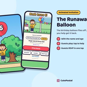 Animated Balloon Birthday Invitation, First Birthday Video Invite for Toddlers, Digital Text Invitation with RSVP image 1