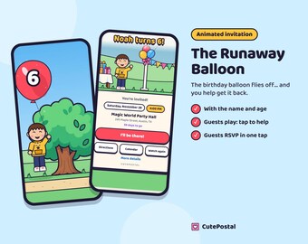 Invitación animada globo de cumpleaños, video invitación digital para niños y niñas pequeños con confirmación WhatsApp
