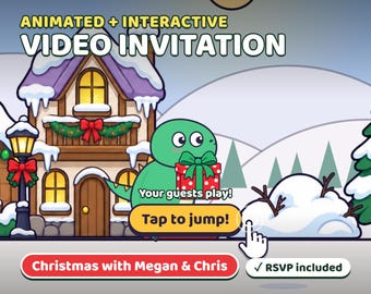 Animierte Einladung zur Weihnachtsfeier, Dinosaurier-Videoeinladung, digitale Antwortkarte (PDF)