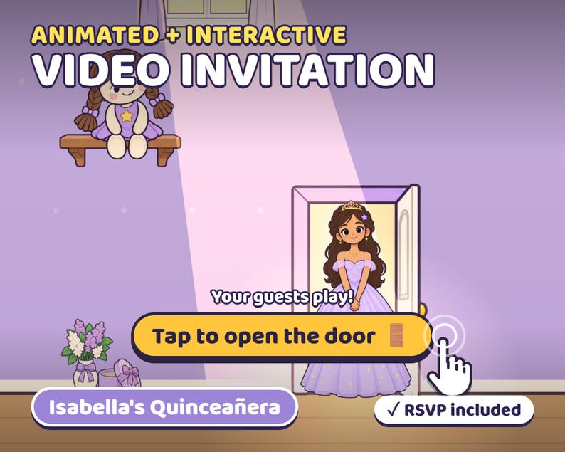Animierte Einladung zur Quinceañera, Video-Einladung zum Sweet 15, emotionale digitale Einladung zum Mis XV mit RSVP Bild 1