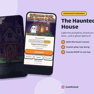 Convite animado para festa de Halloween, convite em vídeo para casa assombrada, convite digital assustador com confirmação de presença para crianças ou adultos. imagem 1