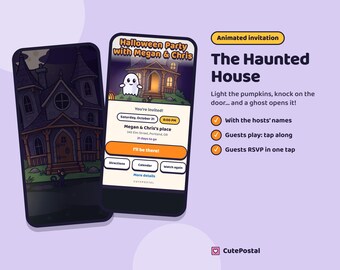 Animierte Halloween-Party-Einladung, Video-Einladung zum Spukhaus, gruselige digitale Texteinladung mit Antwortmöglichkeit für Kinder oder Erwachsene