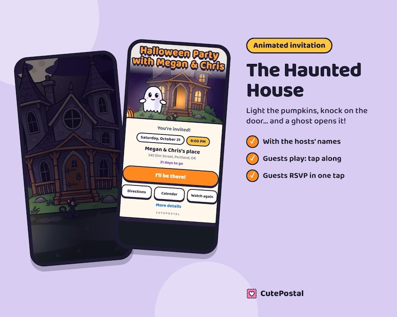 Convite animado para festa de Halloween, convite em vídeo para casa assombrada, convite digital assustador com confirmação de presença para crianças ou adultos. imagem 1