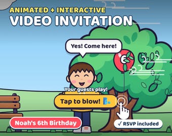 Animerad ballongfödelsedagsinbjudan, interaktiv videoinbjudan (digital nedladdning)