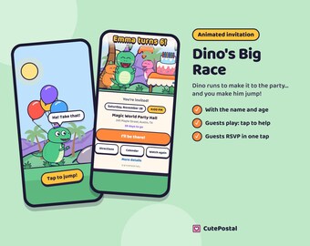 Animated Dinosaur Birthday Invitation, Dino Video Invitation for Kids, Digital Text Invite with RSVP, Interactive Party Evite