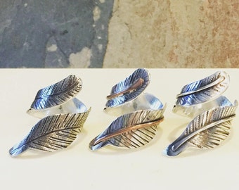 Sterling Silver Feather Wrap Ring: Mixed Metal Southwest Style