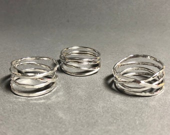 Sterling Silver Four-Wrap Ring: Size 8  Hammered Infinity Band