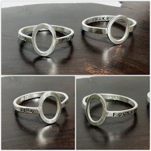 sterling silver Zero Fucks ring. no more fucks. text OUTSIDE image 1