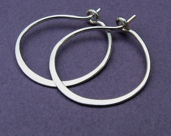 small sterling silver hammered hoops  3/4 inch 0.75 in