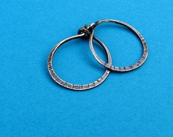 SINGLE sterling silver small hoop hammered, textured  5/8 inch