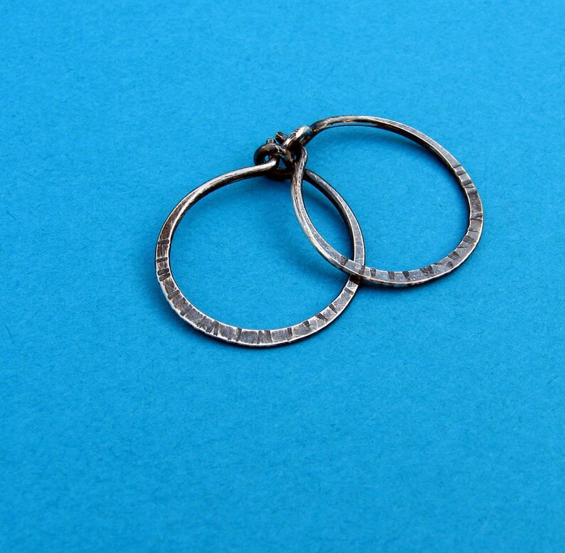 SINGLE sterling silver small hoop hammered, textured 5/8 inch image 1