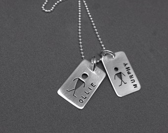 TWO Child Tags on a Chain- sterling necklace Custom PERSONALIZED Mothers Day Fathers Day Dads