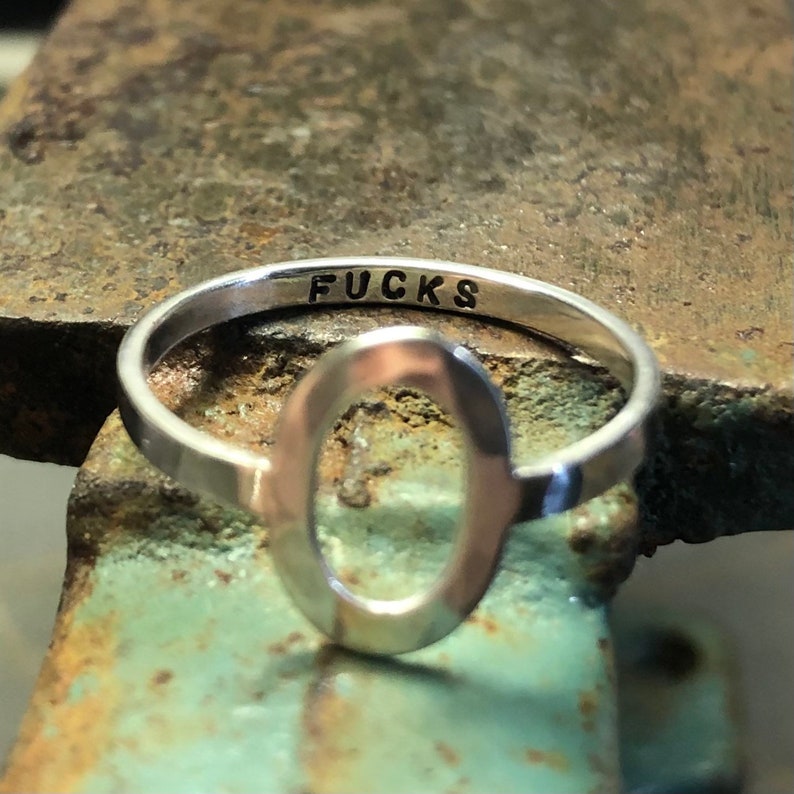 sterling silver Zero Fucks ring. no more fucks. text OUTSIDE image 3