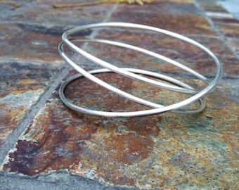 Heavy Sterling Silver Infinity Bangle Bracelet, Triple Wrap Design