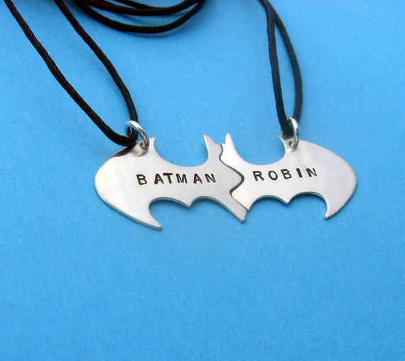 Batman and Robin BFF 2 Piece Bat Shield Metal Necklace 18/" Chain