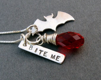 sterling silver bat pendant necklace. Bite Me