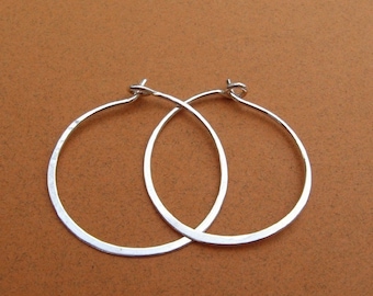 Hammered Sterling Silver Hoop Earrings - 18 ga by 1.25 Inch