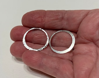 round 14ga sterling silver seamless hoops with hammered edge. about 7/8 in ID 21mm