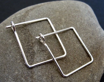 square sterling silver hoops, 20ga or 18ga, 3/4 inch square