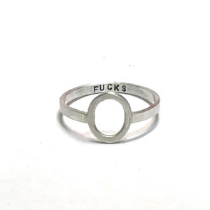 sterling silver Zero Fucks ring. no more fucks. text OUTSIDE image 2