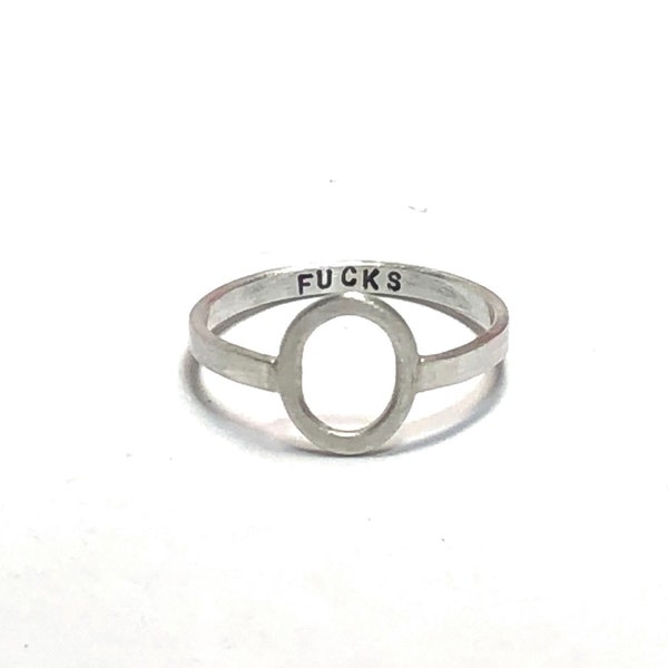 sterling silver Zero Fucks ring. no more fucks. text INSIDE