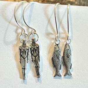 silver anatomical man earrings. Gothic Halloween jewelry in sterling silver. medical body image 5