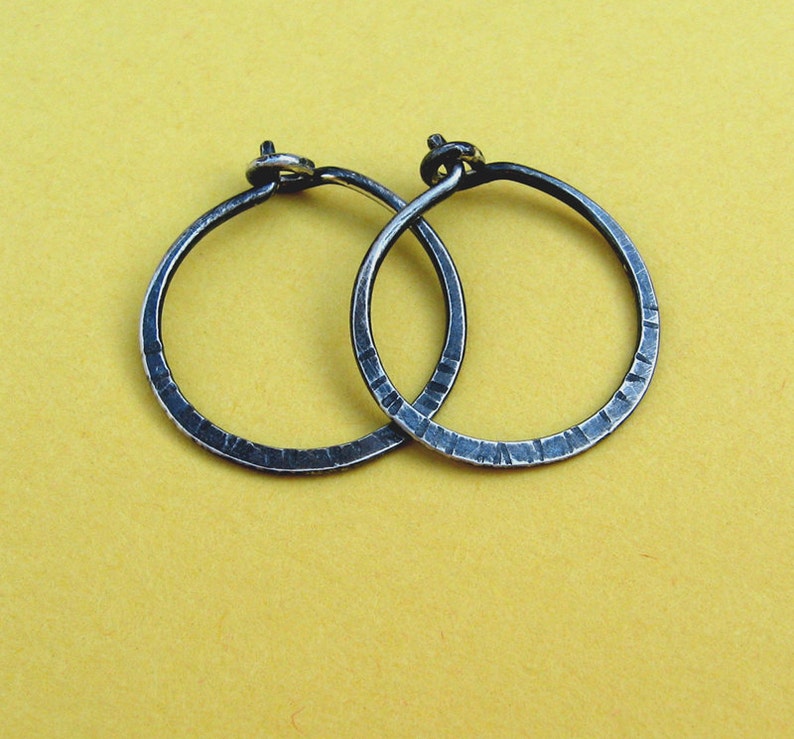 SINGLE sterling silver small hoop hammered, textured 5/8 inch image 3