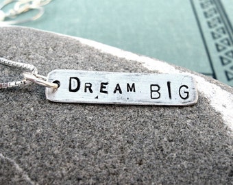 Personalized silver word charm necklace. Custom Text Box Tag- sterling silver necklace