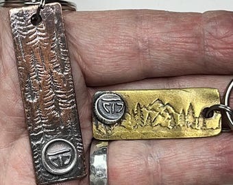 Bar 717 keychain copper or brass with silver 717