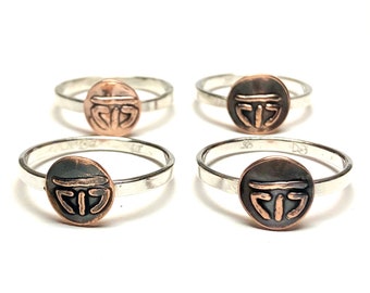 Bar 717 Ranch copper and sterling silver ring. rectangle wire band. camp trinity