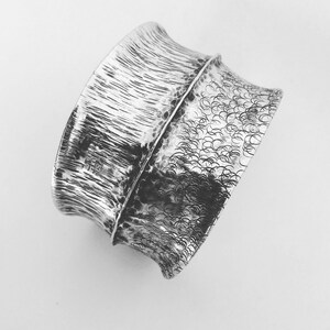 Wide Silver cuff. fold formed cuff. textured cuff. sterling silver. statement piece