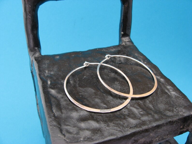 sterling silver hammered hoops 1.5 inch 18ga or 16ga image 3