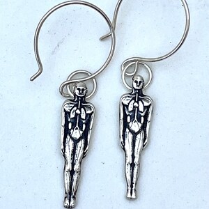 silver anatomical man earrings. Gothic Halloween jewelry in sterling silver. medical body image 2
