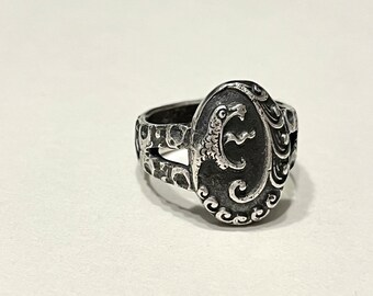 Screaming Serpent ring on split moon band. sterling silver size 8.5