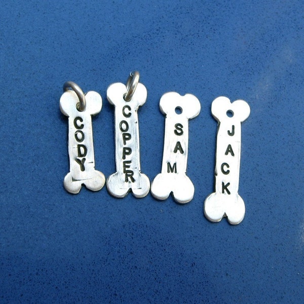 TWO Dog Bone name tags in sterling silver pendant charm No Chain!